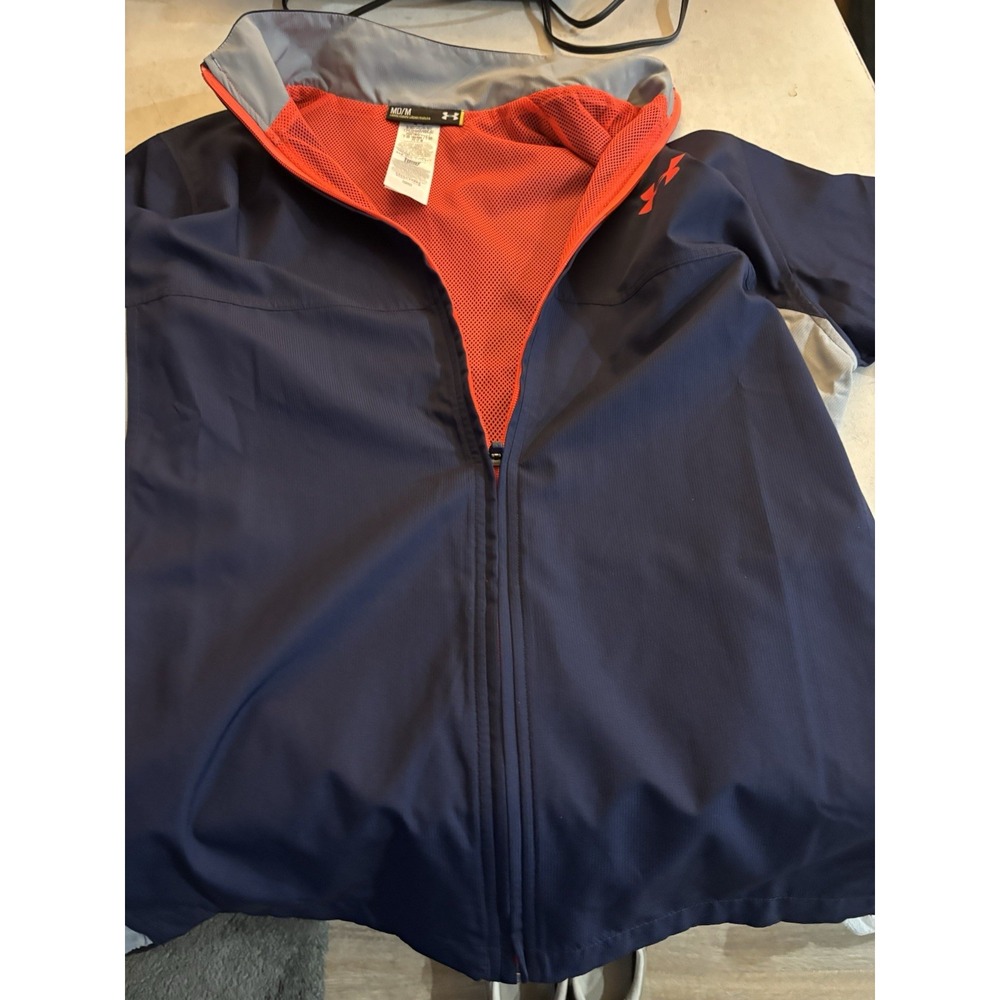 Under Armour Jacket Mens Medium‎ Heatgear Blue Full Zip Hoodie Red Mesh Inside